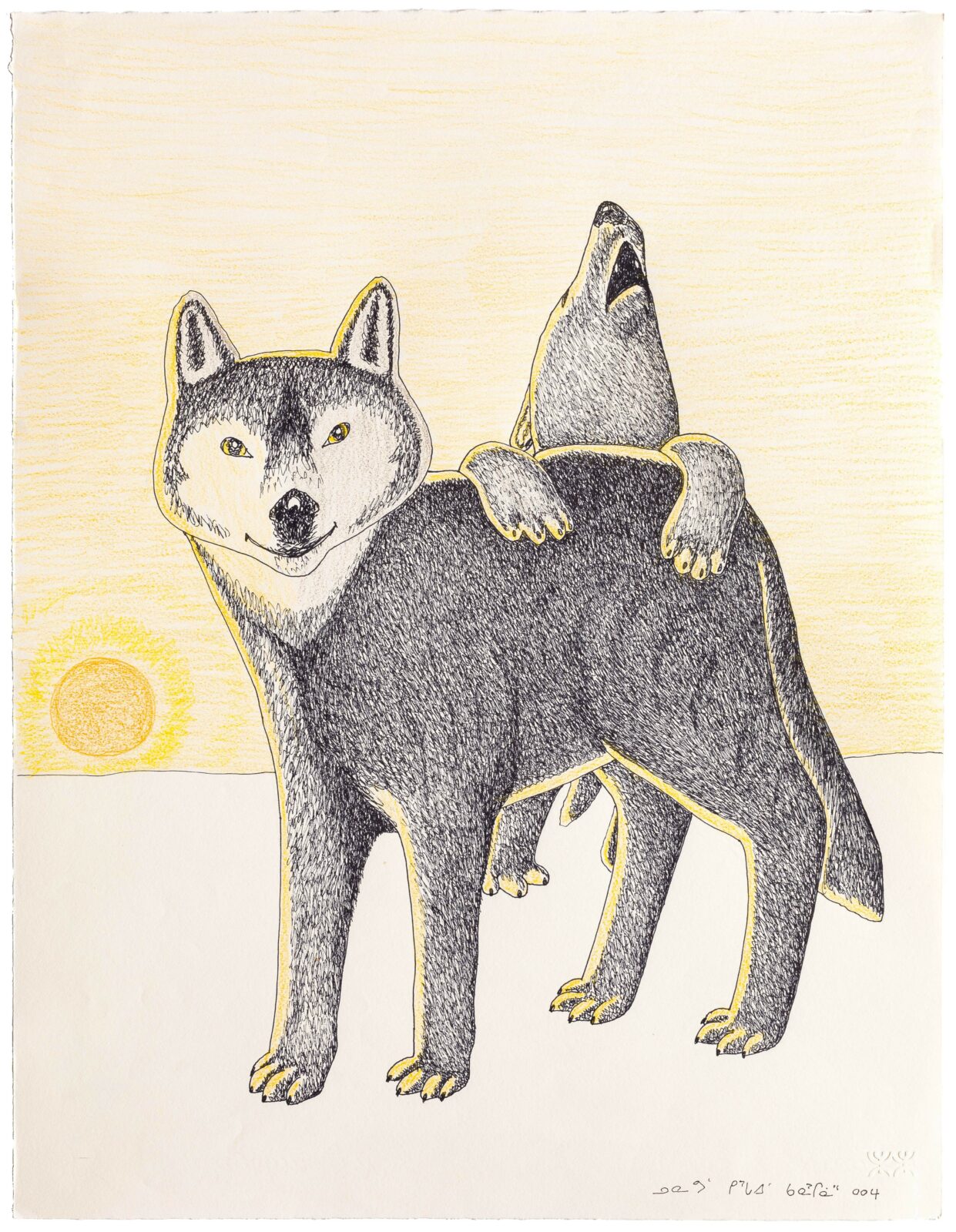 Kananginak Pootoogook - untitled (wolf and howling bear)